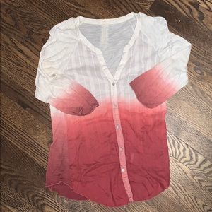 Cream to red ombré , V neck Button down